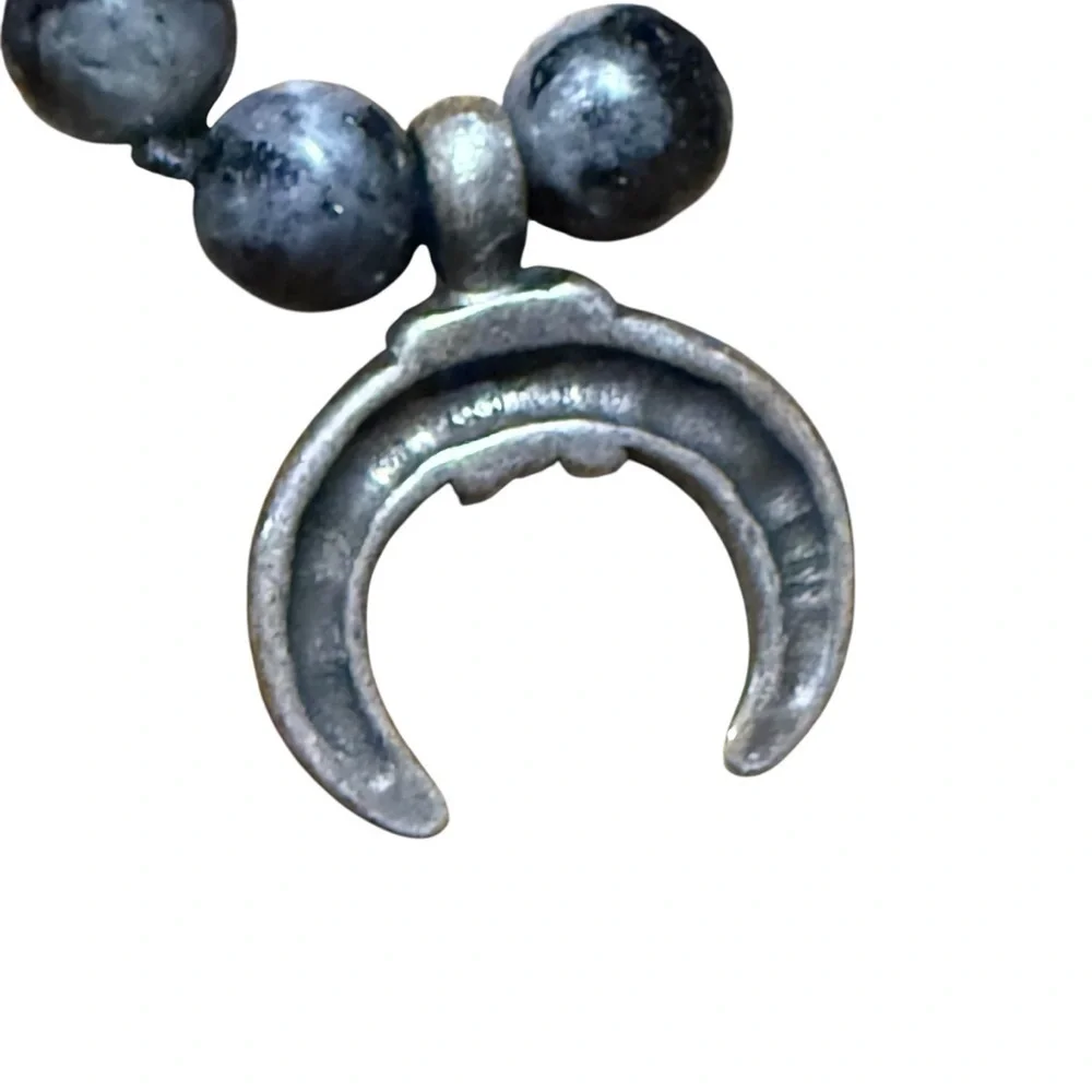 Naja half moon Labrodorite silver beaded mala necklace
